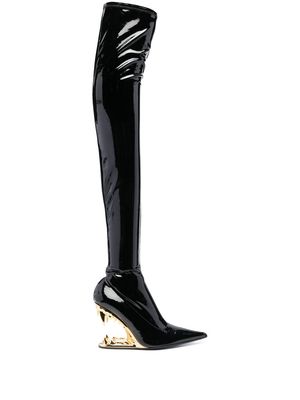 Gcds 110mm pointed-toe patent-finish boots - Black