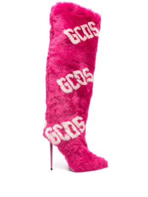 Gcds 125mm logo-print knee-length boots - Pink