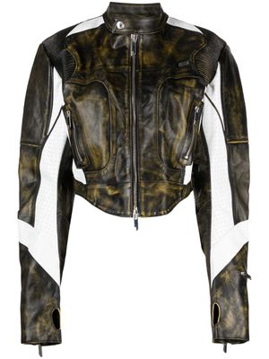 Gcds colour-block leather biker jacket - Black