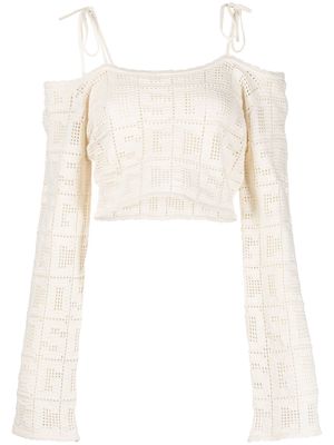 Gcds crochet-knit logo crop top - White