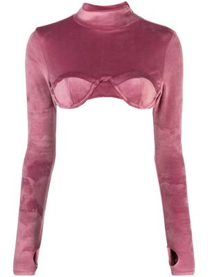 Gcds cropped velvet blouse - Pink