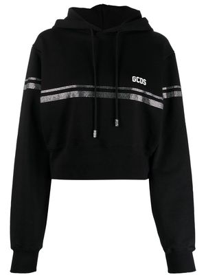 Gcds crystal-embellished cropped cotton hoodie - Black