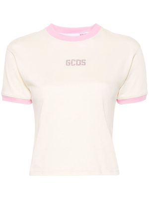 Gcds crystal-embellished-logo cotton T-shirt - Neutrals