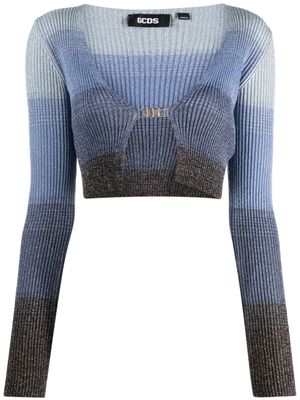 Gcds degradé ribbed-knit cropped cardigan - Blue