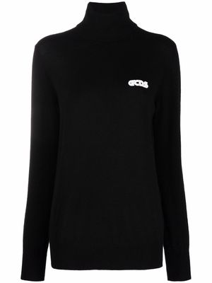 Gcds embroidered logo roll neck jumper - Black