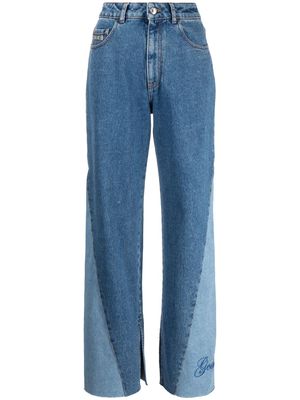 Gcds embroidered panelled wide-leg jeans - Blue