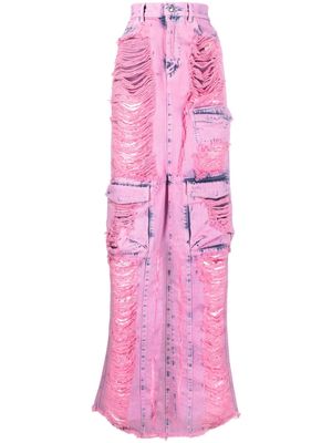 Gcds frayed-denim cargo maxi skirt - Pink
