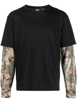Gcds graphic-print layered cotton T-shirt - Black
