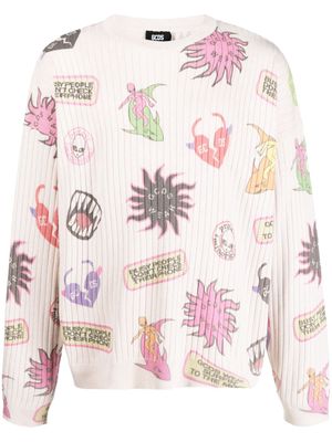 Gcds graphic-print ribbed jumper - White