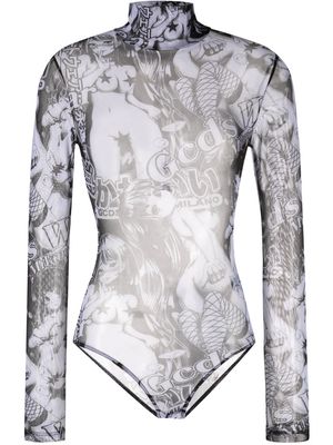Gcds graphic-print sheer bodysuit - Black