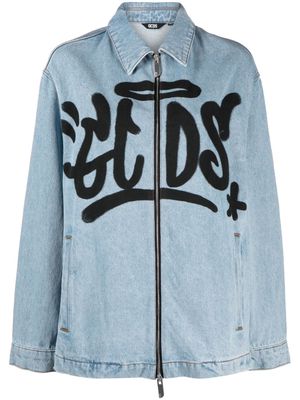 Gcds Harrington graffiti logo-print denim jacket - Blue