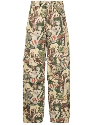 Gcds Hentai jacquard-pattern cargo trousers - Neutrals