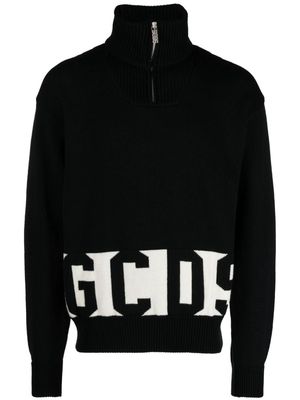 Gcds intarsia-knit half-zip jumper - Black