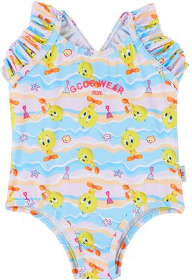 GCDS Kids Baby Multicolor Looney Tunes Edition Logo Swimsuit