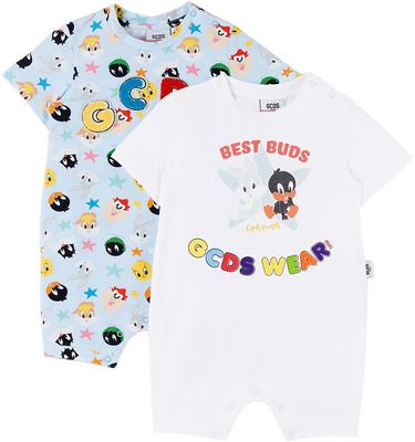 GCDS Kids Baby Two-Pack Looney Tunes Edition Blue & White Jumpsuits