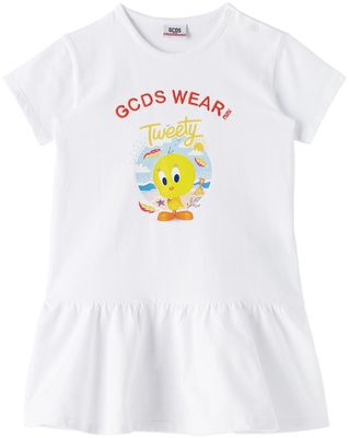 GCDS Kids Baby White Looney Tunes Edition Cotton Dress