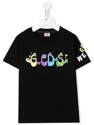 Gcds Kids cartoon logo-print T-shirt - Black