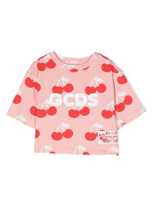 Gcds Kids cherry-print cropped T-shirt - Pink