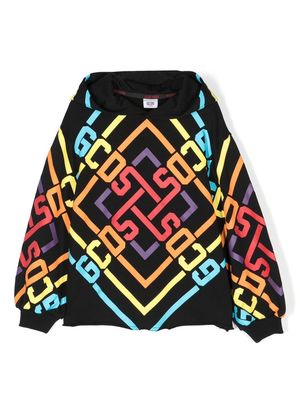 Gcds Kids geometric logo print hoodie - Black