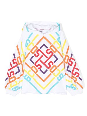 Gcds Kids geometric logo print hoodie - White