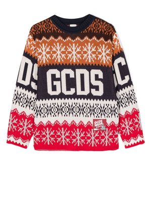 Gcds Kids intarsia-knit branded jumper - Blue