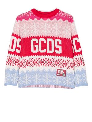 Gcds Kids intarsia-knit branded jumper - Pink