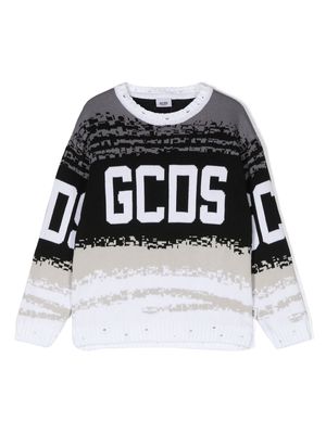 Gcds Kids intarsia-knit logo cotton sweatshirt - White