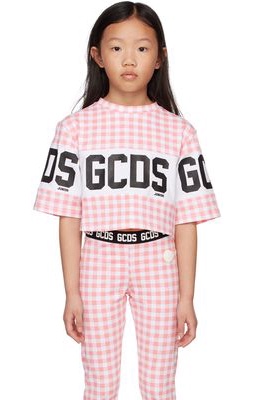 GCDS Kids Kids Pink & White Cropped Checkered T-Shirt