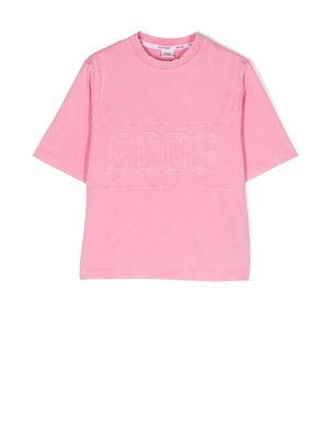Gcds Kids logo-appliqué cotton T-shirt - Pink