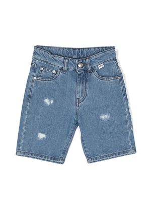 Gcds Kids logo-embroidered denim shorts - Blue
