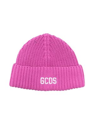 Gcds Kids logo-embroidered knitted beanie - Pink