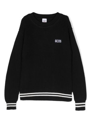 Gcds Kids logo intarsia-knit cotton jumper - Black