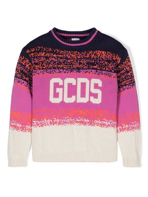 Gcds Kids logo intarsia-knit cotton jumper - Pink