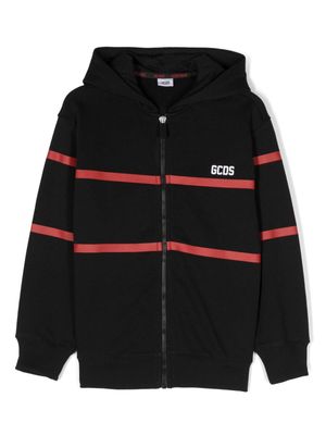 Gcds Kids logo-print cotton hooded jacket - Black