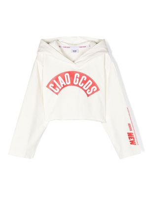 Gcds Kids logo-print cropped hoodie - White