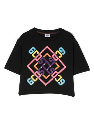 Gcds Kids logo-print cropped T-shirt - Black