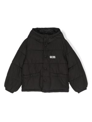 Gcds Kids logo-print padded hooded jacket - Black