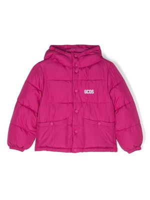 Gcds Kids logo-print padded hooded jacket - Pink