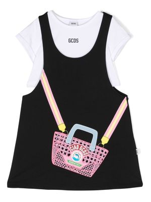 Gcds Kids logo-print short-sleeve cotton dress - Black