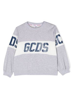 Gcds Kids logo-tape detail cotton sweatshirt - Grey