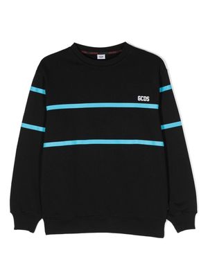 Gcds Kids Low striped logo-print sweatshirt - Black