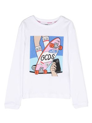 Gcds Kids printed cotton sweatshirt - White
