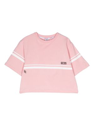 Gcds Kids stripe-detail cotton T-shirt - Pink