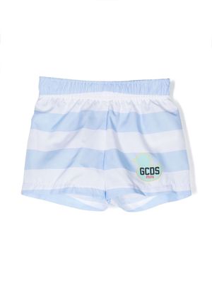 Gcds Kids striped logo-print swim shorts - Blue