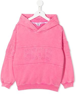 Gcds Kids tonal logo-patch cotton hoodie - Pink