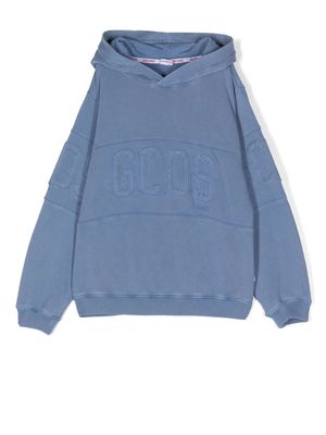 Gcds Kids tonal logo-patch hoodie - Blue