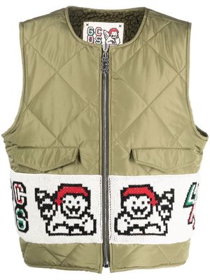 Gcds knit-panelled quilted gilet - Green