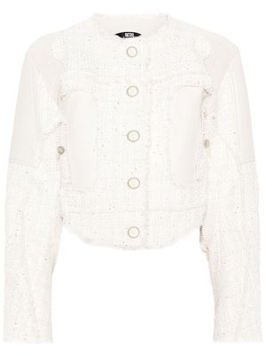 Gcds leather-panel tweed jacket - White