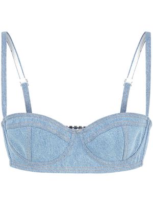 Gcds logo-embellished denim bustier top - Blue