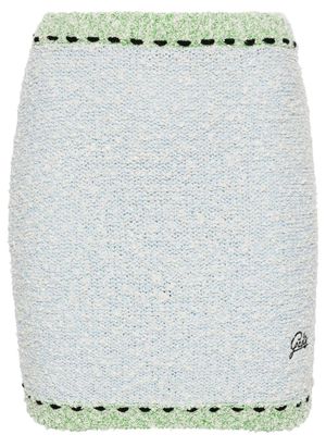 Gcds logo-embroidered bouclé mini skirt - Blue